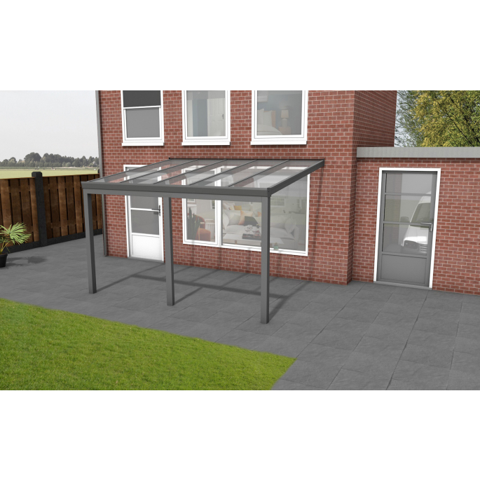 Aluminium terrasoverkapping Oase 407 x 304cm (glasdak) op 3 staanders